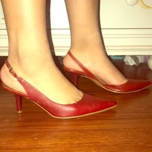 Burgundy leather kitten heel pumps